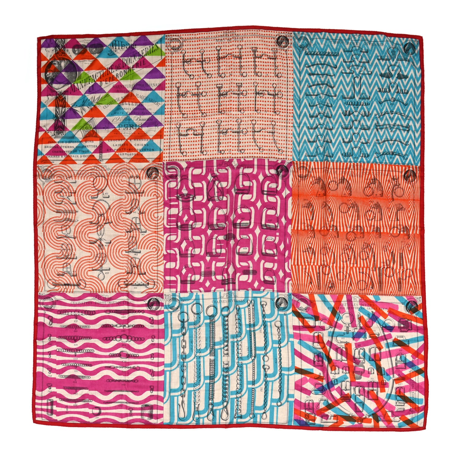 Hermes Cashmere Silk Manufacture de Boucleries Shawl 140 Fuchsia Turquoise Orange 1 of 6