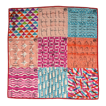 Hermes Cashmere Silk Manufacture de Boucleries Shawl 140 Fuchsia Turquoise Orange 1 of 6