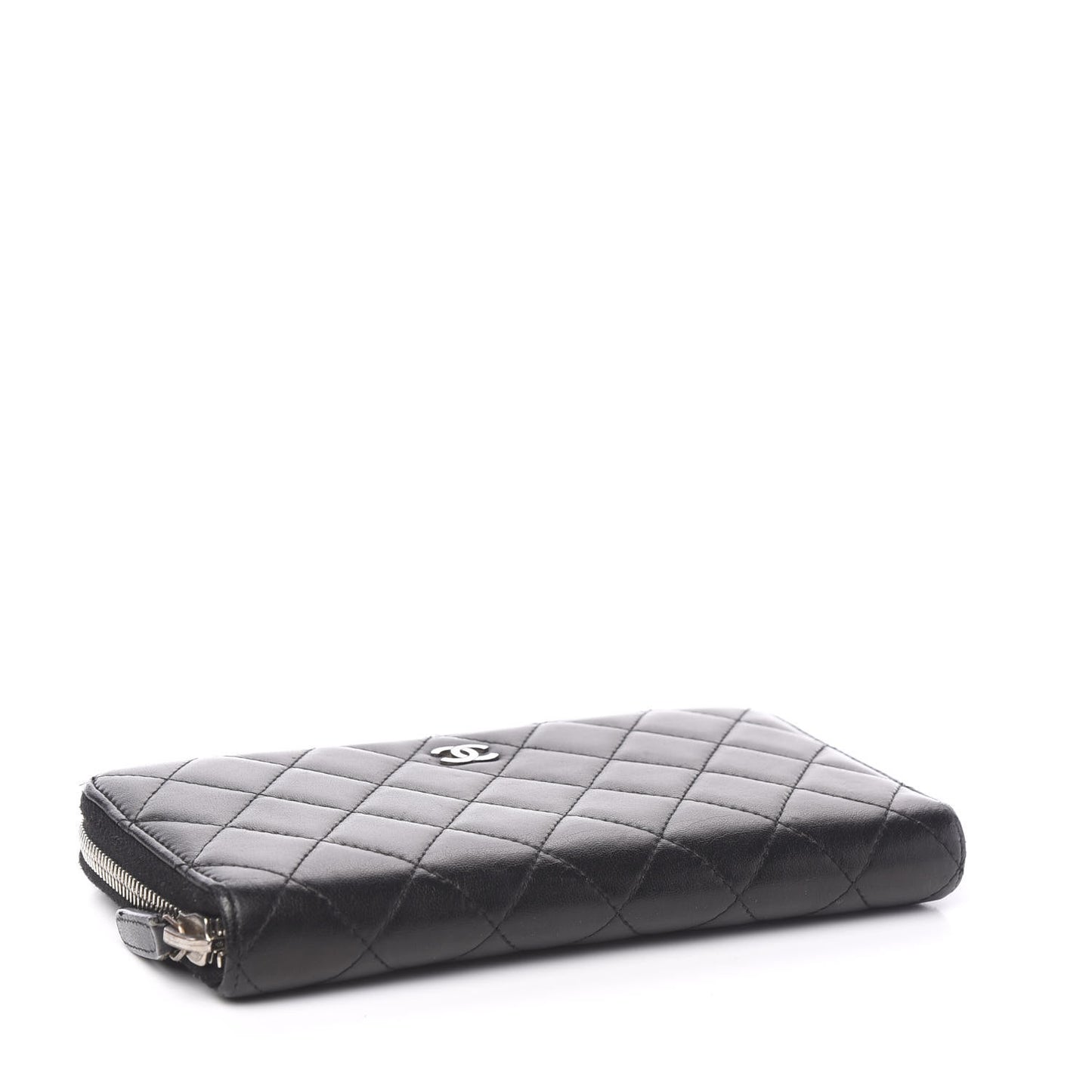 Lambskin Quilted Large Gusset Zip Around Wallet Black