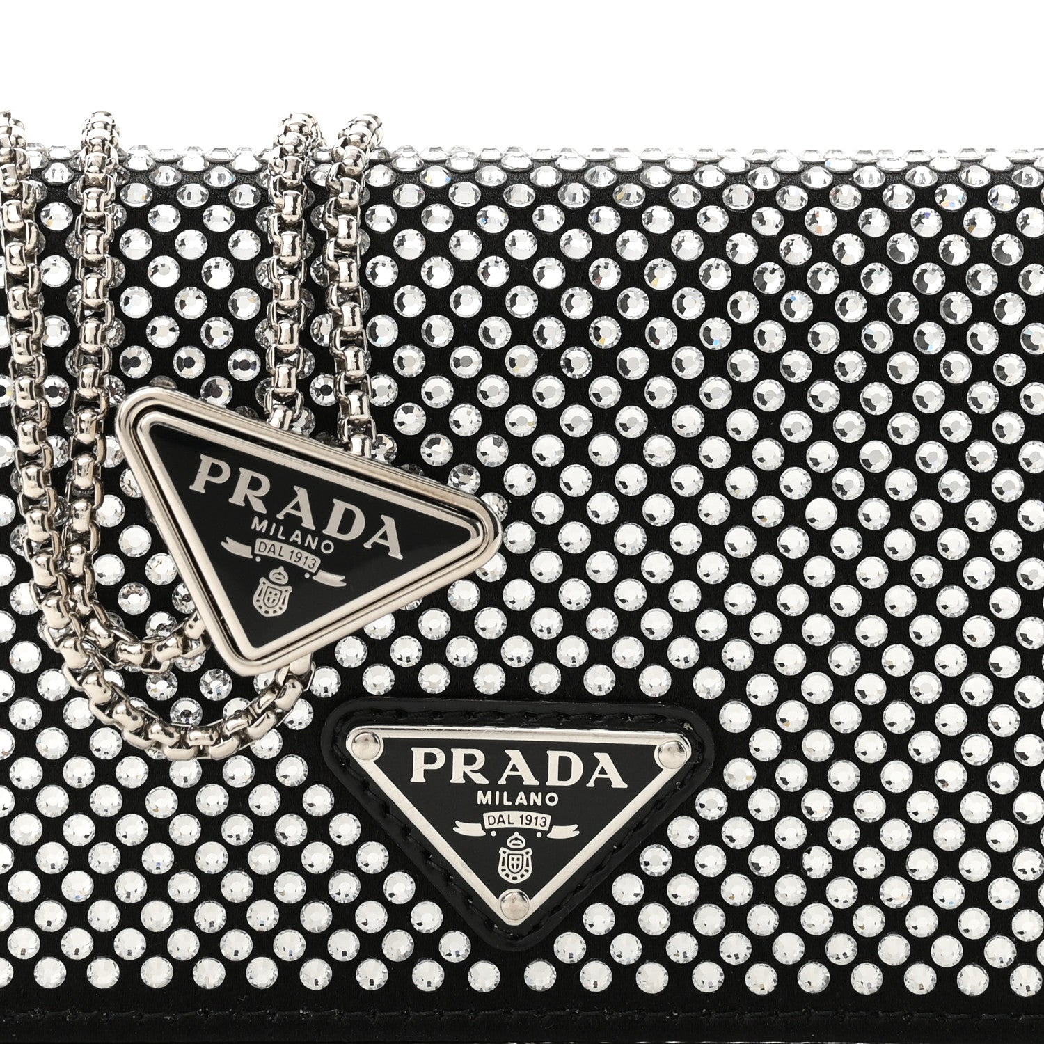 Prada Satin Crystal Metal Triangle Logo Card Holder With Strap Cristal 7 of 9