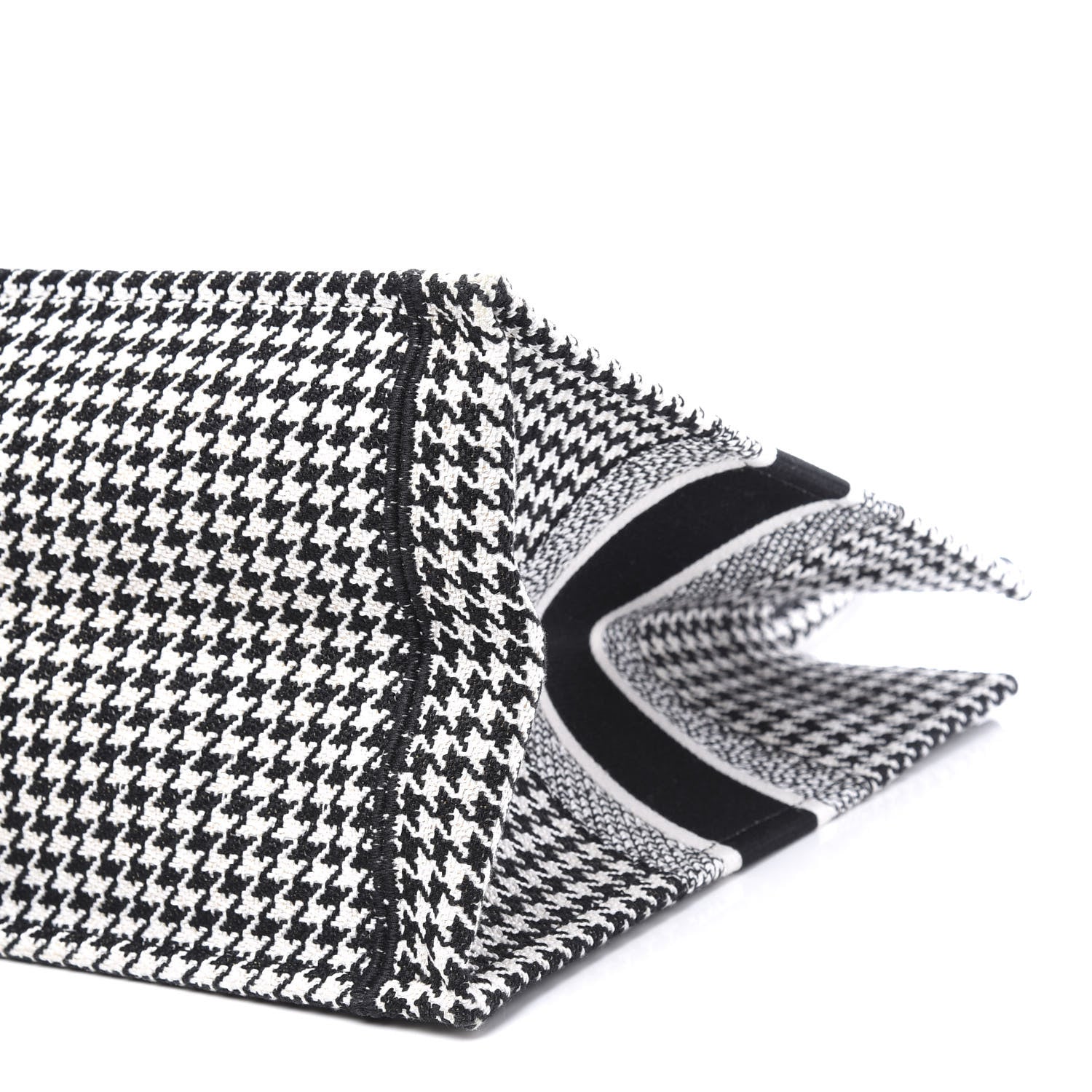 Christian Dior Canvas Houndstooth Embroidered Medium Book Tote Black White 8 of 10