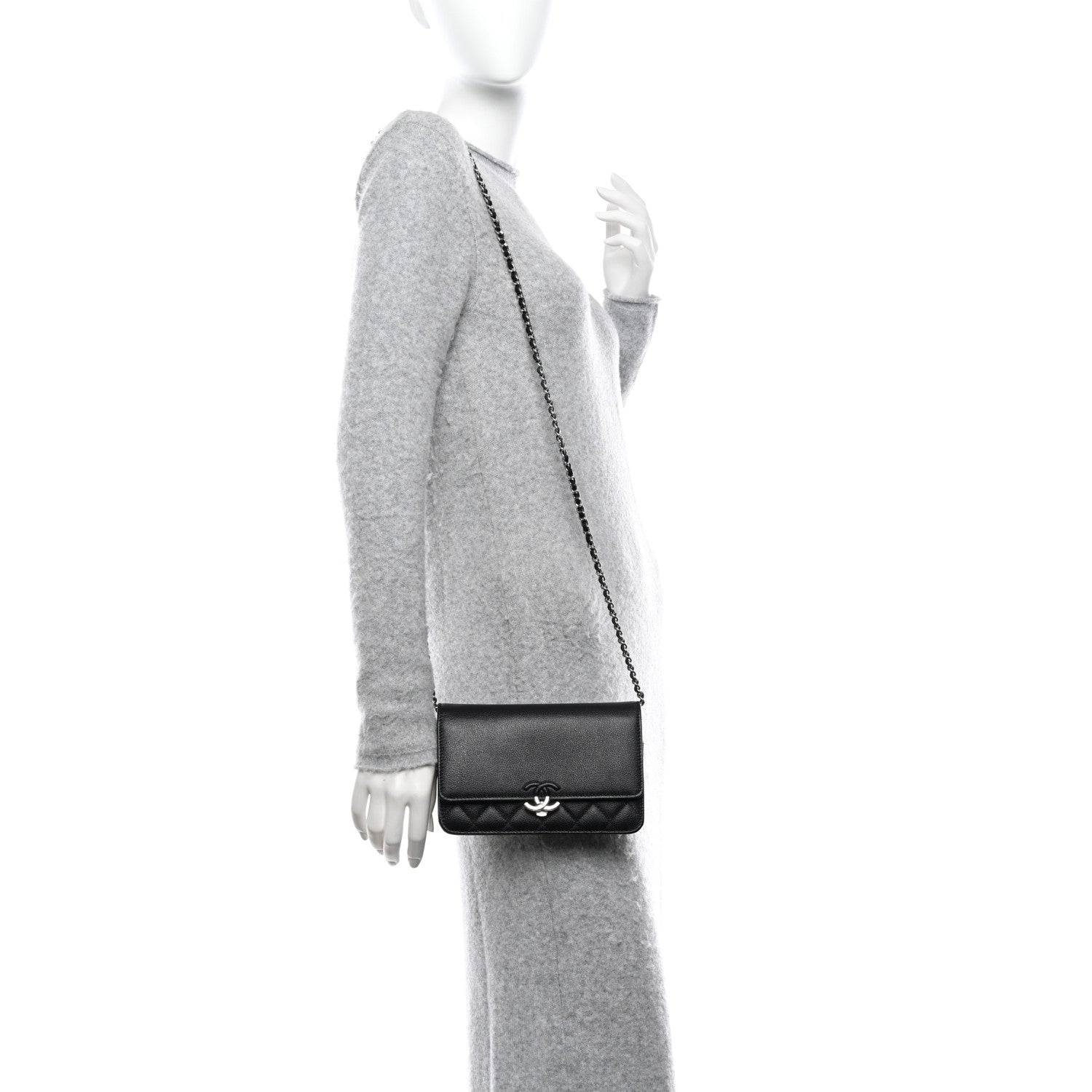 Chanel Grained Calfskin Quilted CC Box Wallet On Chain WOC Black 2 of 12