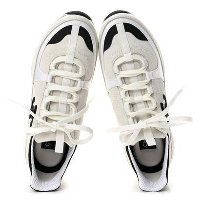 Chanel Suede Calfskin Grosgrain Womens CC Sneakers 38 White Black 2 of 10
