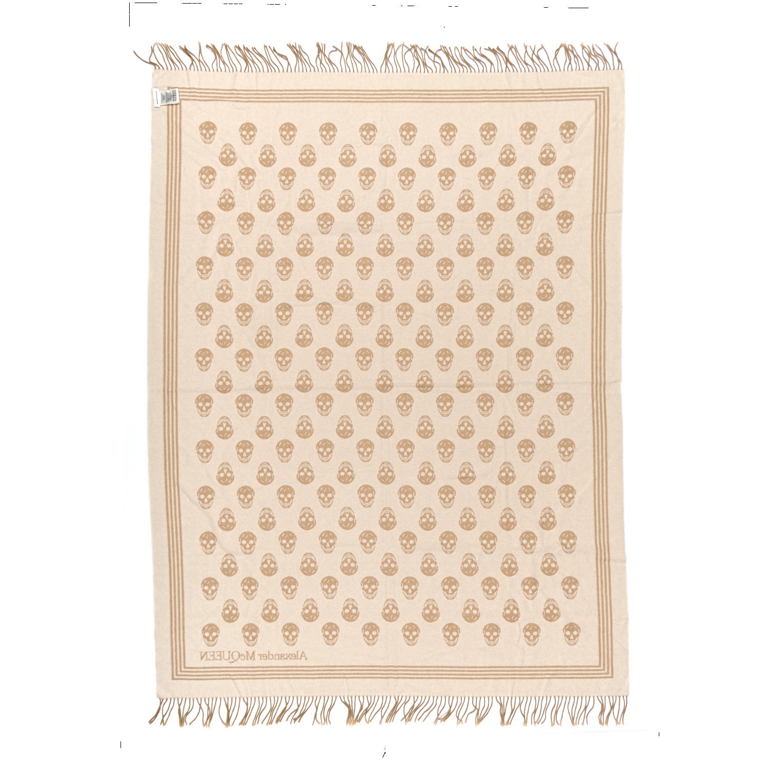 Alexander McQueen Wool Cashmere Skull Scarf Beige White 2 of 4
