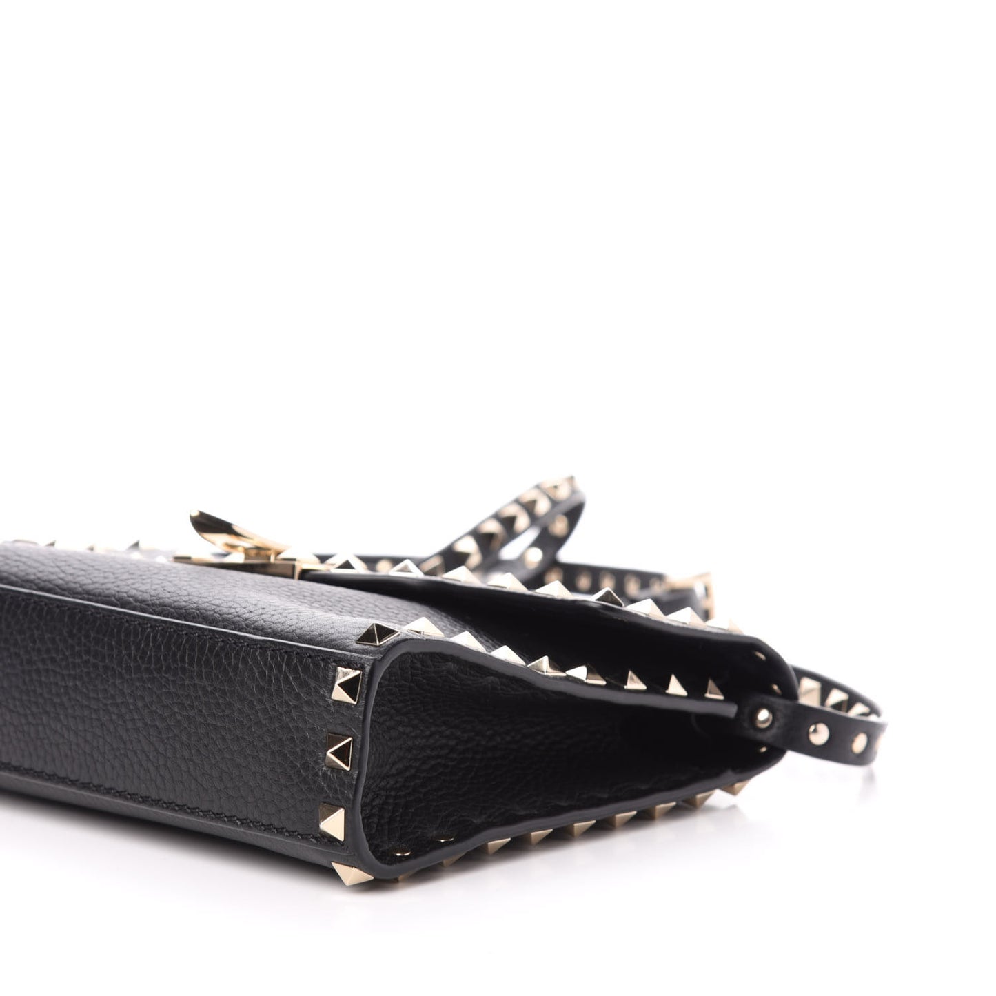 Pebbled Calfskin Medium Rockstud Flip Lock Crossbody Bag Black