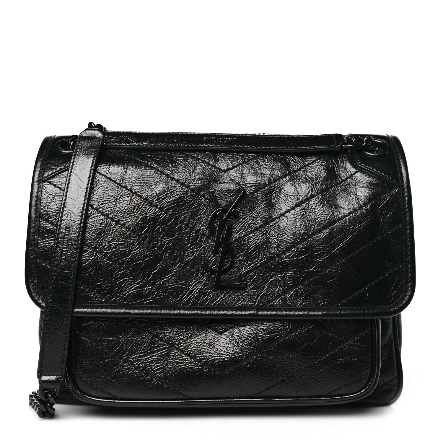 Saint Laurent Crinkled Calfskin Matelasse Monogram Medium Niki Chain Satchel Black 1 of 10