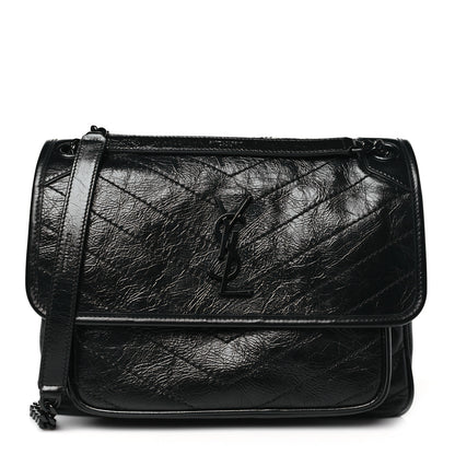 Saint Laurent Crinkled Calfskin Matelasse Monogram Medium Niki Chain Satchel Black 1 of 10