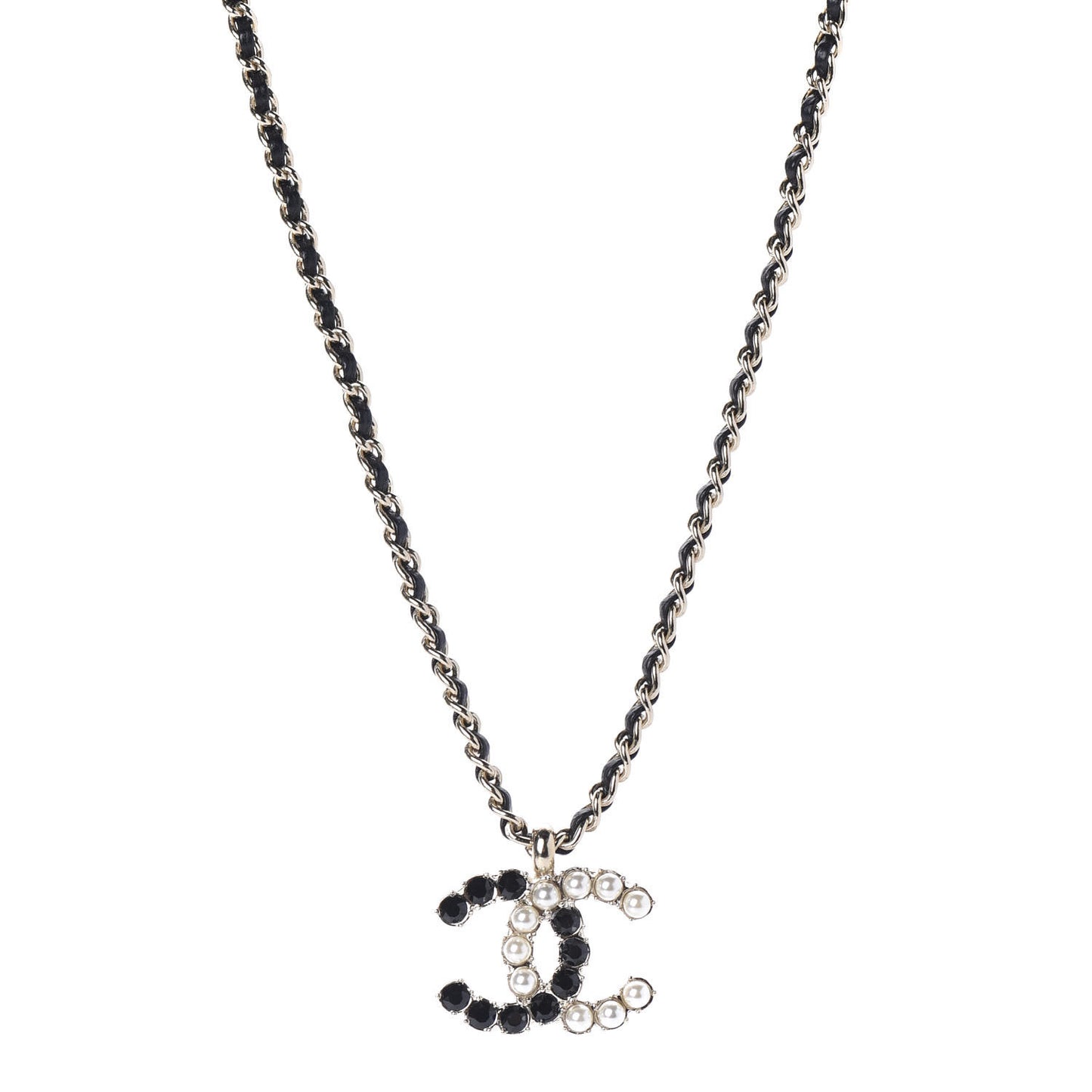 Lambskin Resin Pearl Dazzling Domino Short Necklace Gold Black