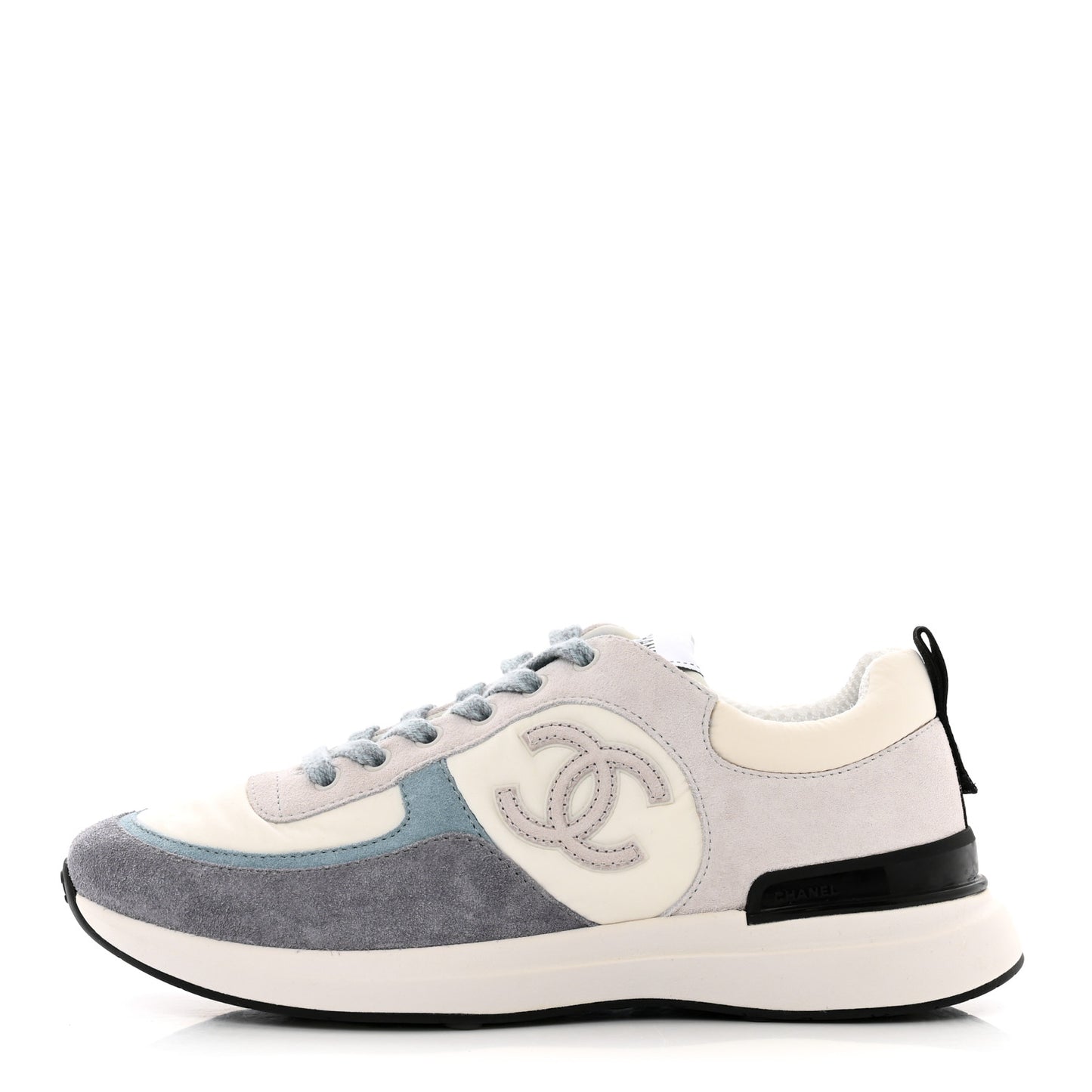 Nylon Calfskin Suede Womens CC Sneakers 39 White Grey Blue