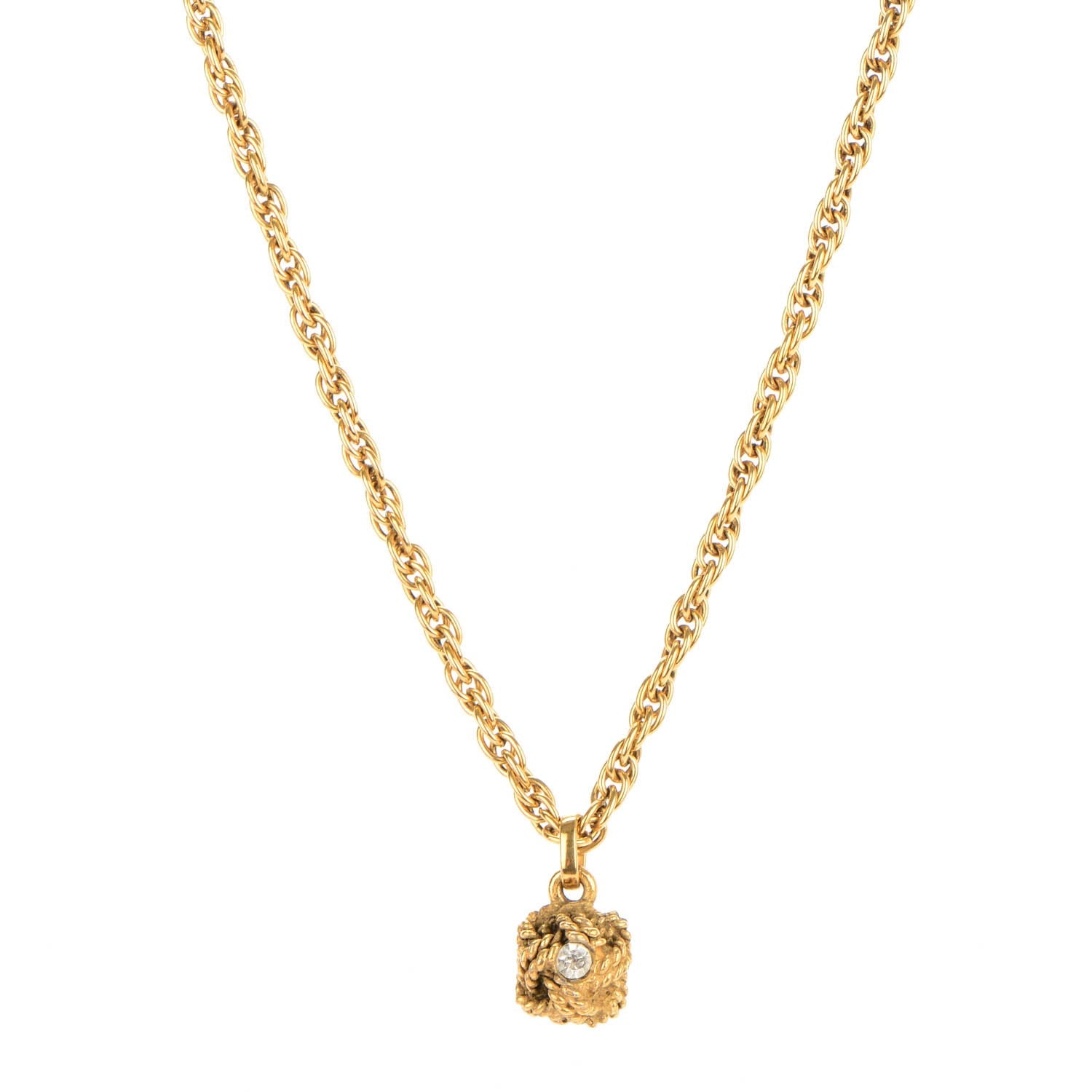 Chanel Crystal Knot Pendant Chain Necklace Gold 1 of 5