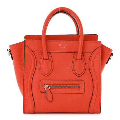 Celine Drummed Calfskin Nano Luggage Vermillion 1 of 11
