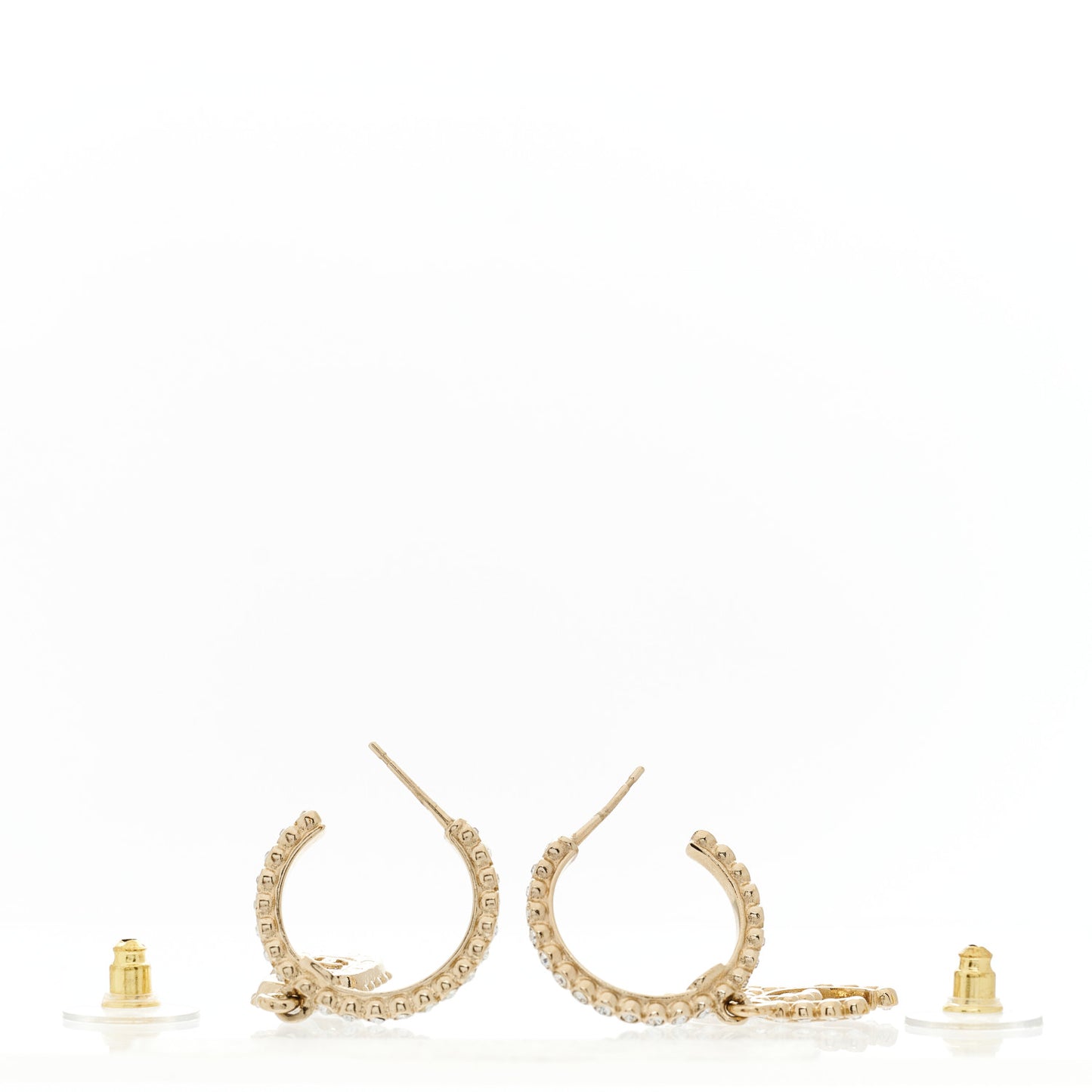 Crystal Pearl CC Perfume Bottle Drop Hoop Earrings Gold