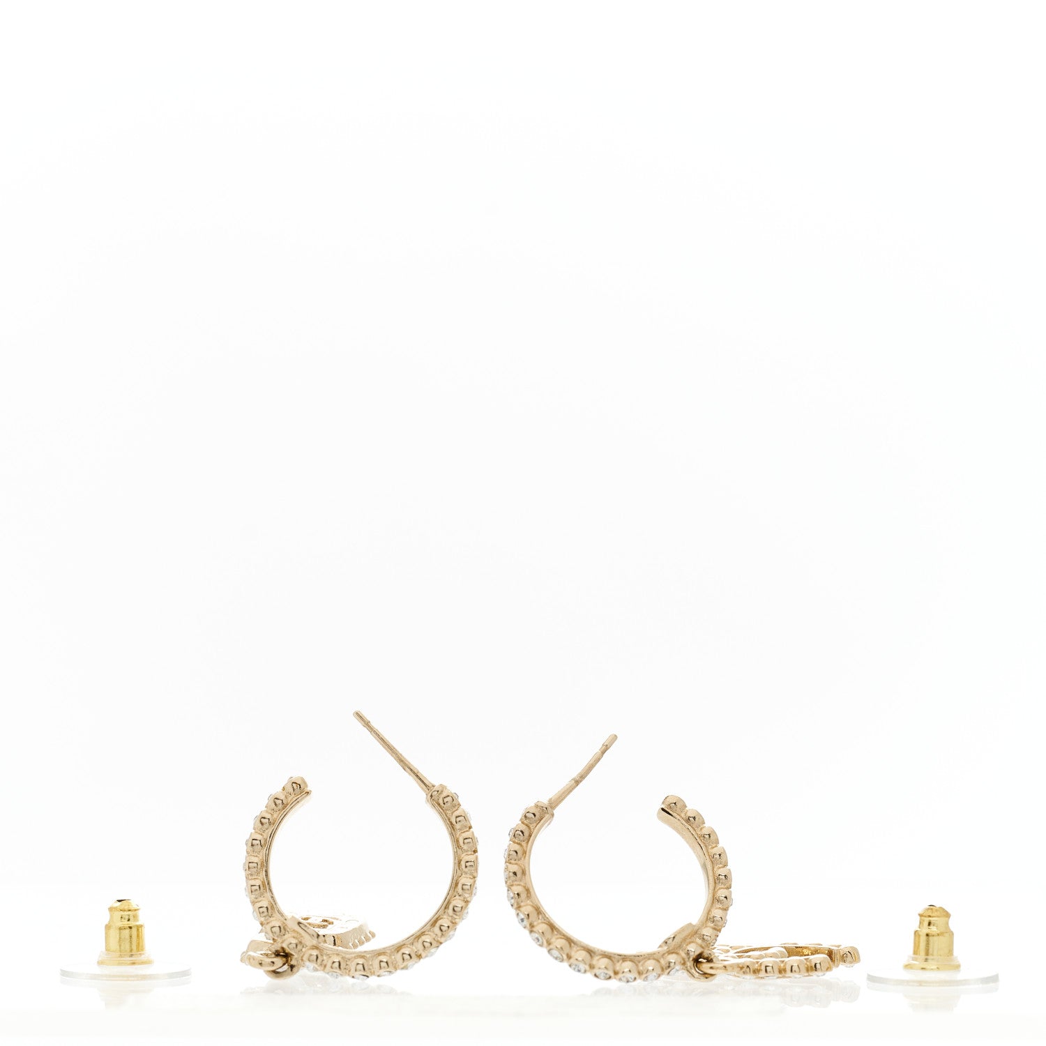 Chanel Crystal Pearl CC Perfume Bottle Drop Hoop Earrings Gold 3 of 6