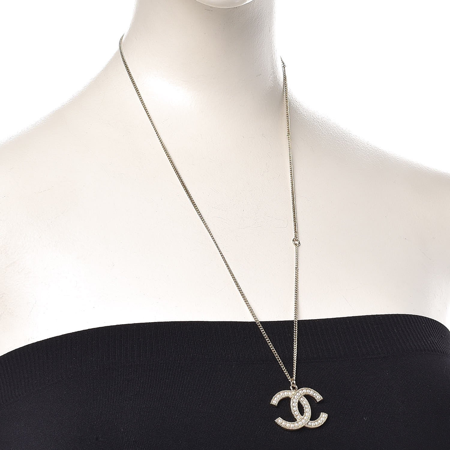 Chanel Pearl CC Pendant Necklace Gold 2 of 6