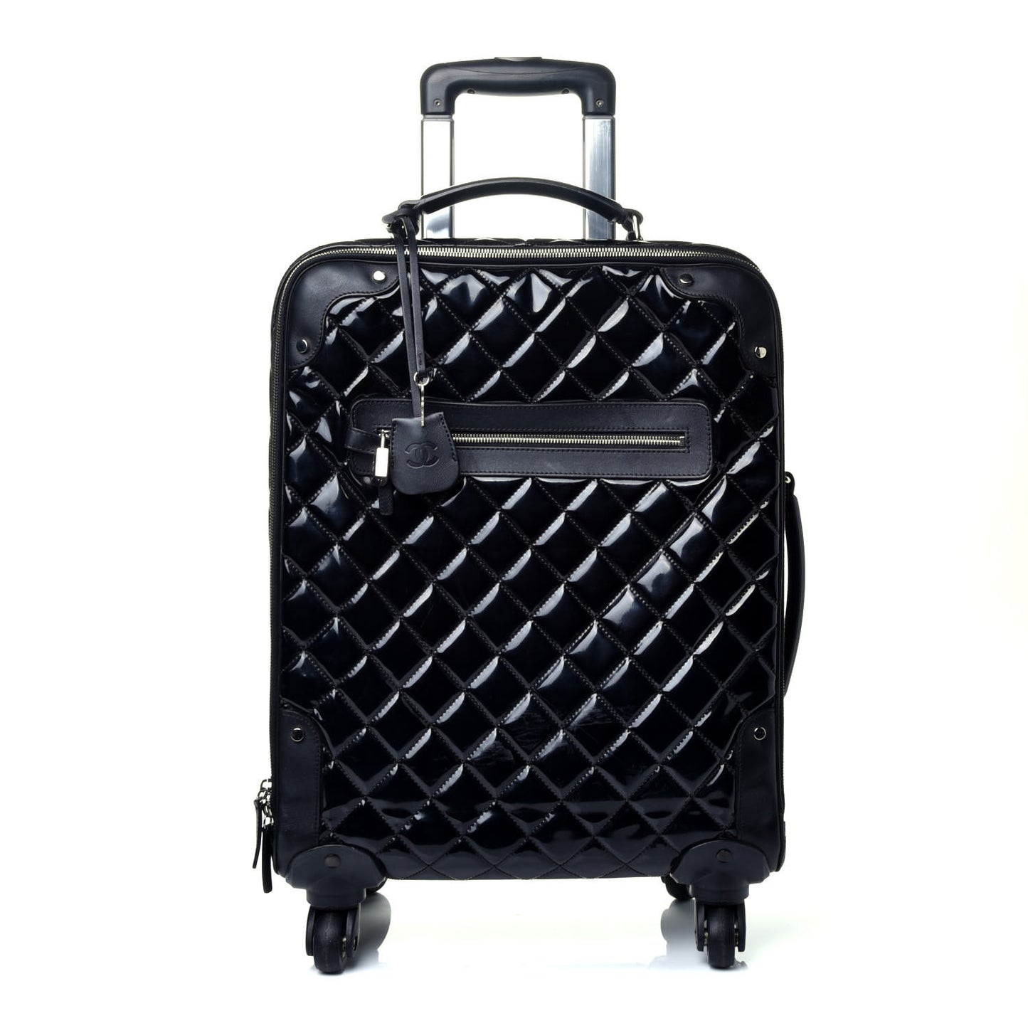 Vinyl Calfskin Quilted Trolley Rolling Luggage Black