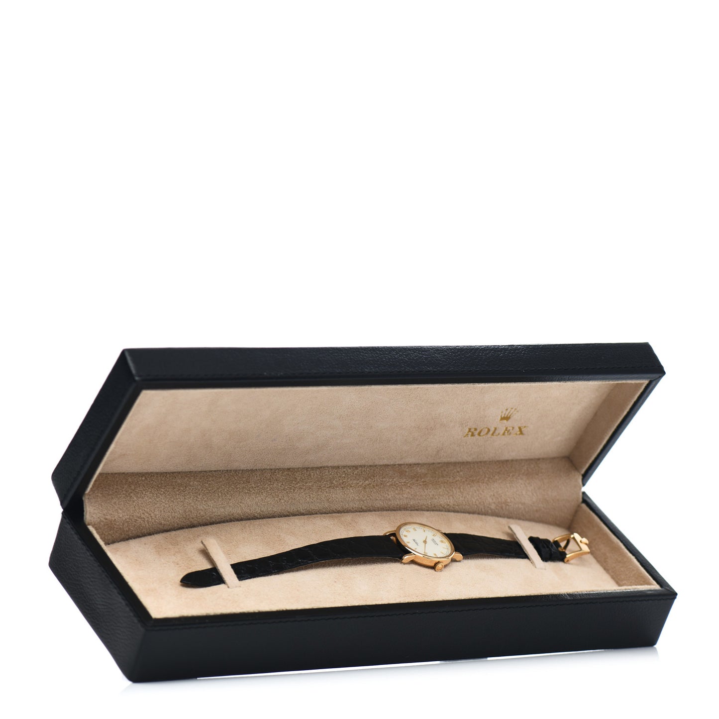 18K Yellow Gold Alligator Diamond 26mm Cellini Manual Winding Watch White 5109