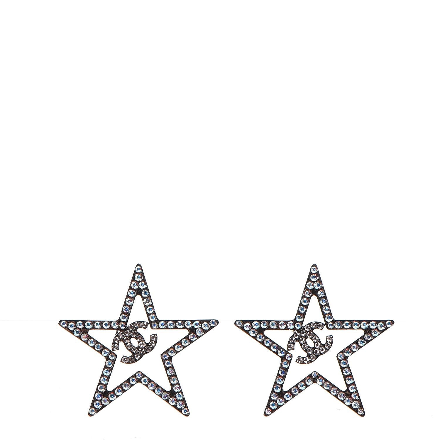 Chanel Ruthenium Crystal Star CC Earrings Iridescent Pink 1 of 6