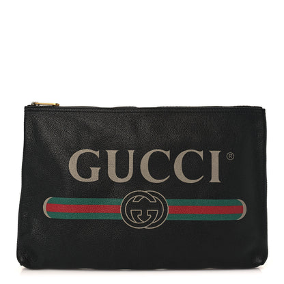Gucci Pebbled Calfskin Large Logo Portfolio Clutch Black 1 of 7