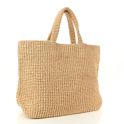 Prada Yarn Raffia Effect Crochet Embroidered Logo Tote Naturale 3 of 9