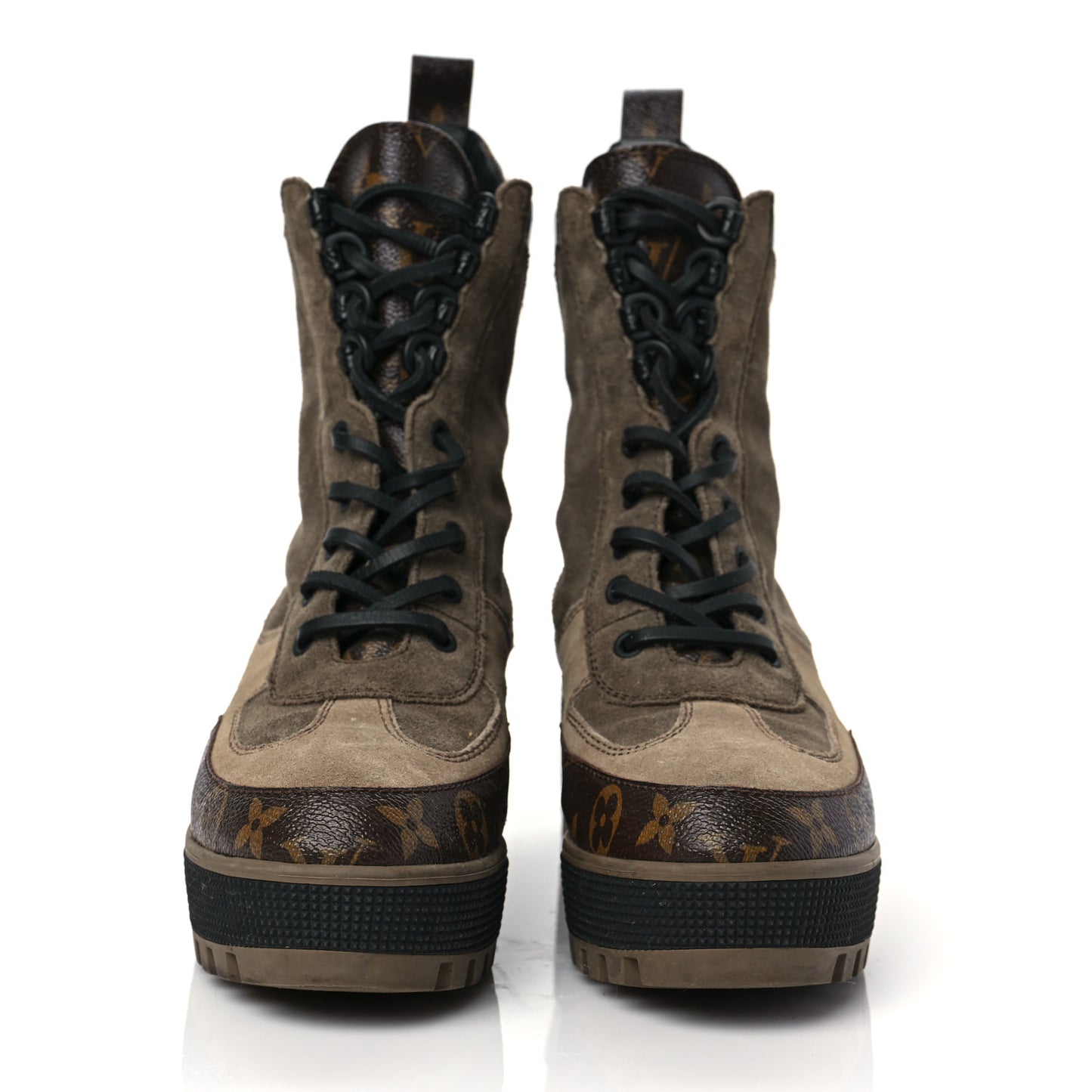 Suede Calfskin Monogram Laureate Platform Desert Boots 38.5 Taupe