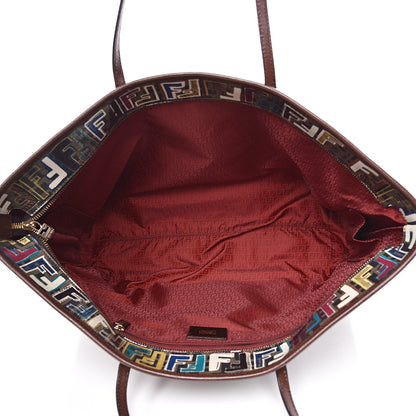Fendi Zucca Spalmati Vitello FF Multicolor Medium Roll Tote Tobacco Multicolor Marrone 4 of 14