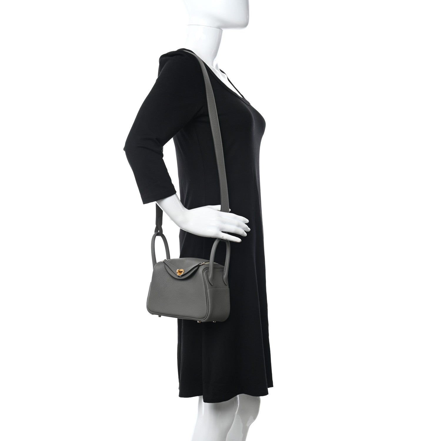 Hermes Taurillon Clemence Mini Lindy 20 Gris Meyer 2 of 11