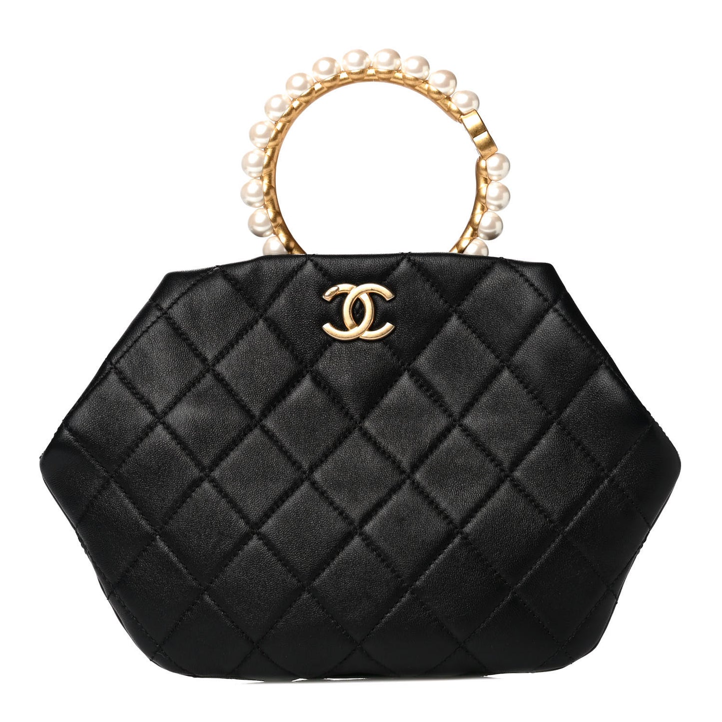 Lambskin Quilted Pearl Crown Clutch Bag Black