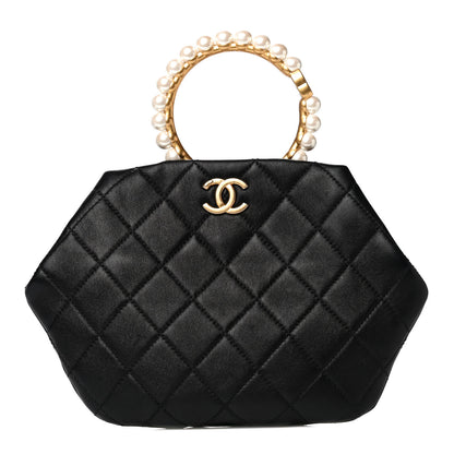 Chanel Lambskin Quilted Pearl Crown Clutch Bag Black 1 of 12