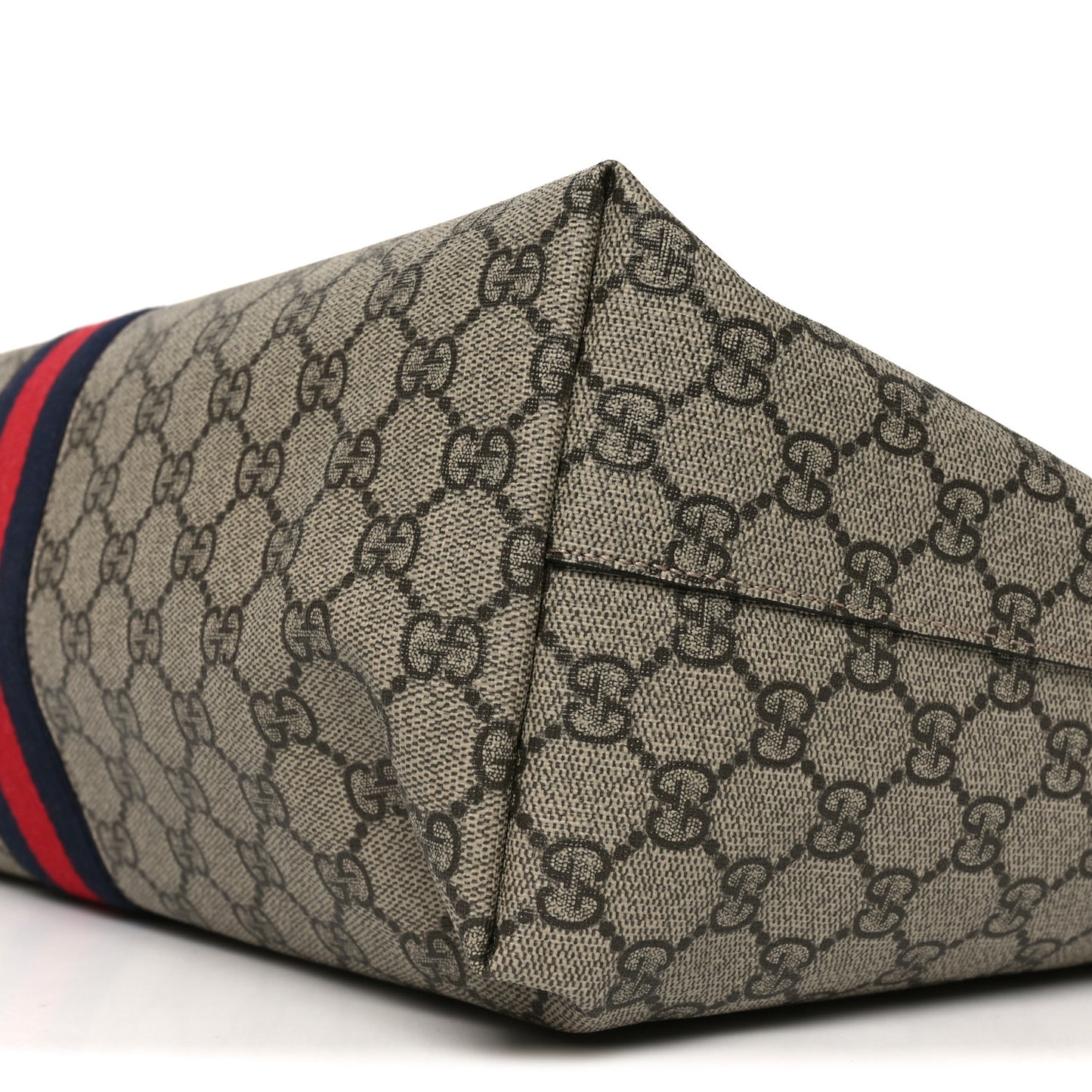 GG Supreme Monogram Textured Dollar Calfskin Web Medium Ophidia Shopping Tote Beige Ebony Mystic White