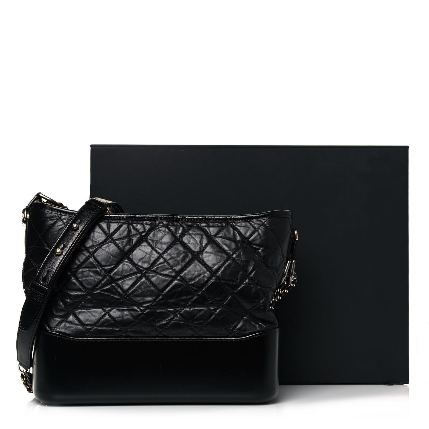 Aged Calfskin Quilted Medium Gabrielle Hobo Black