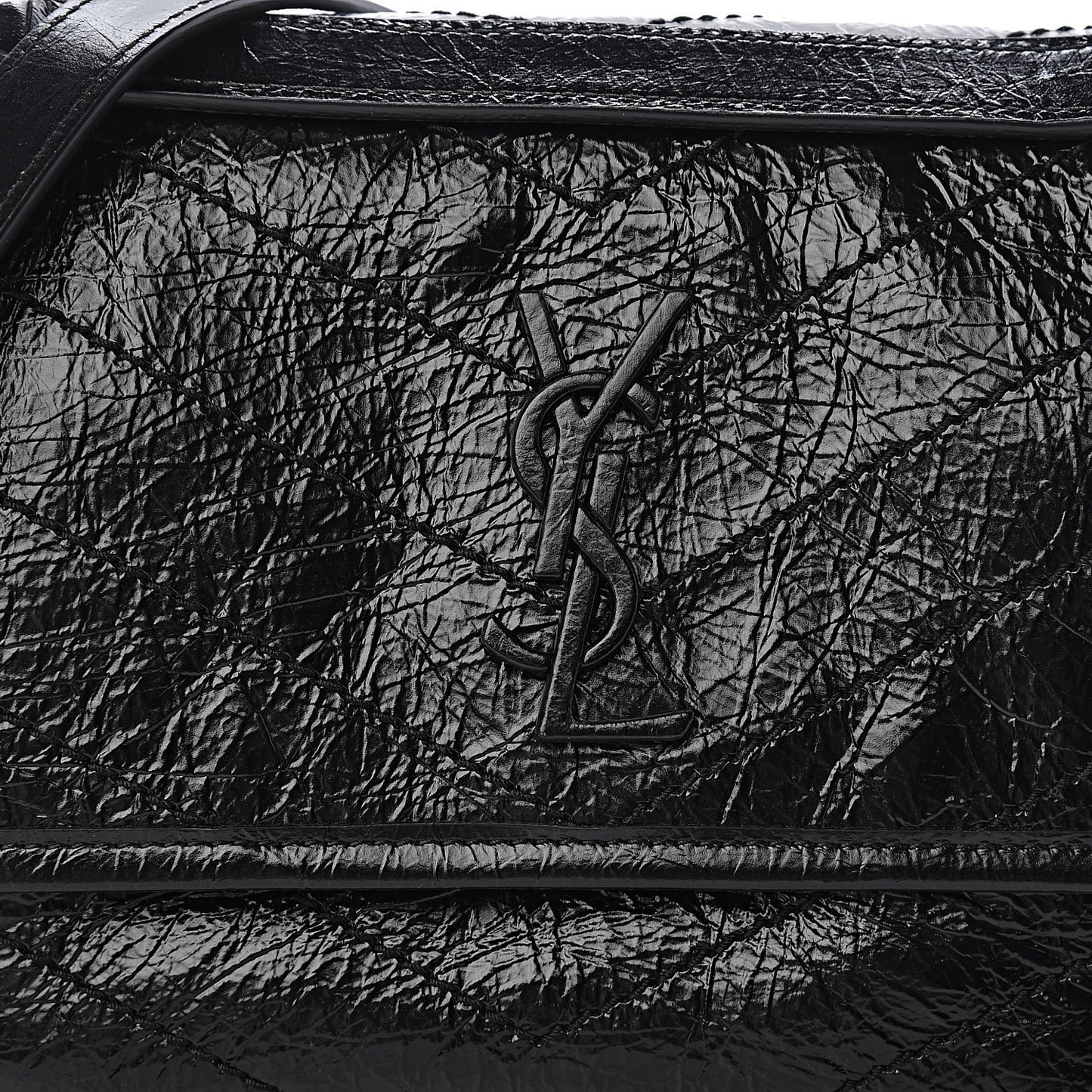 Crinkled Calfskin Matelasse Monogram Baby Niki Chain Satchel Black