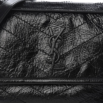 Saint Laurent Crinkled Calfskin Matelasse Monogram Baby Niki Chain Satchel Black 9 of 11