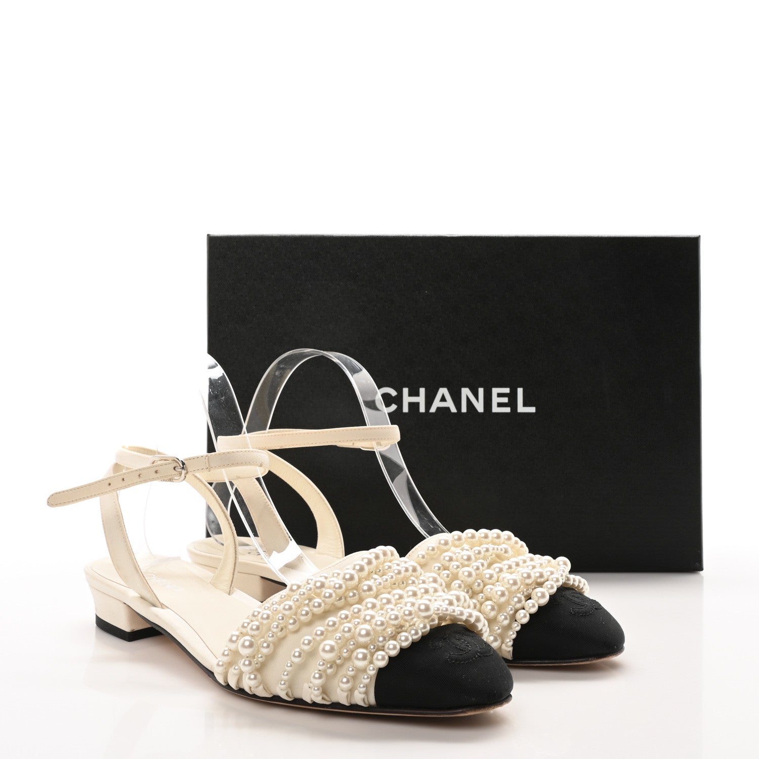 Chanel Lambskin Grosgrain Pearl Slingbacks 39 Ivory Black 9 of 9