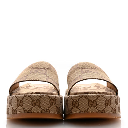 Gucci Monogram Maxi GG Angelina Platform 55mm Slide Sandals 39.5 Camel Ebony 3 of 10