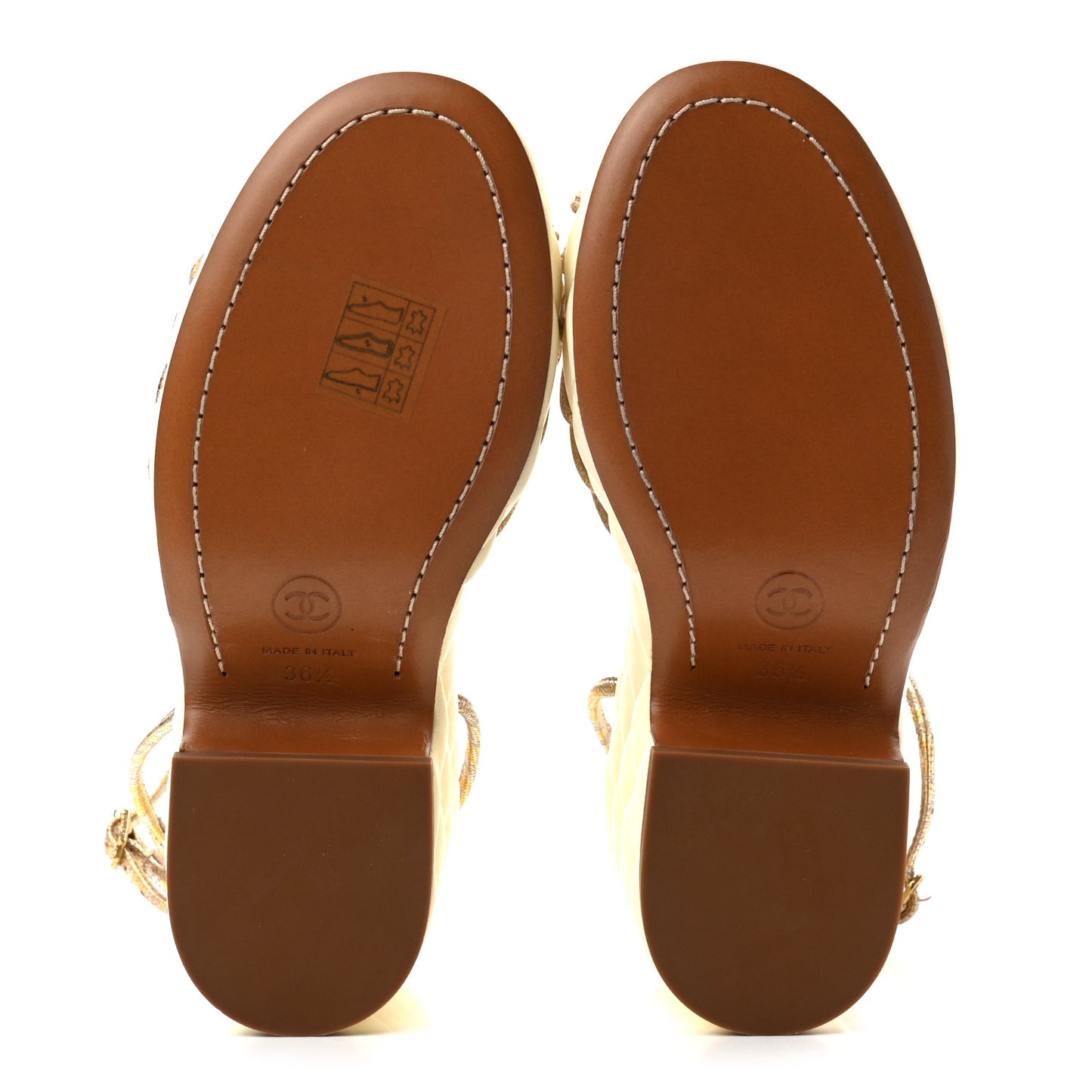 Metallic Lambskin Quilted Wedge Sandals 36.5 Light Beige Gold