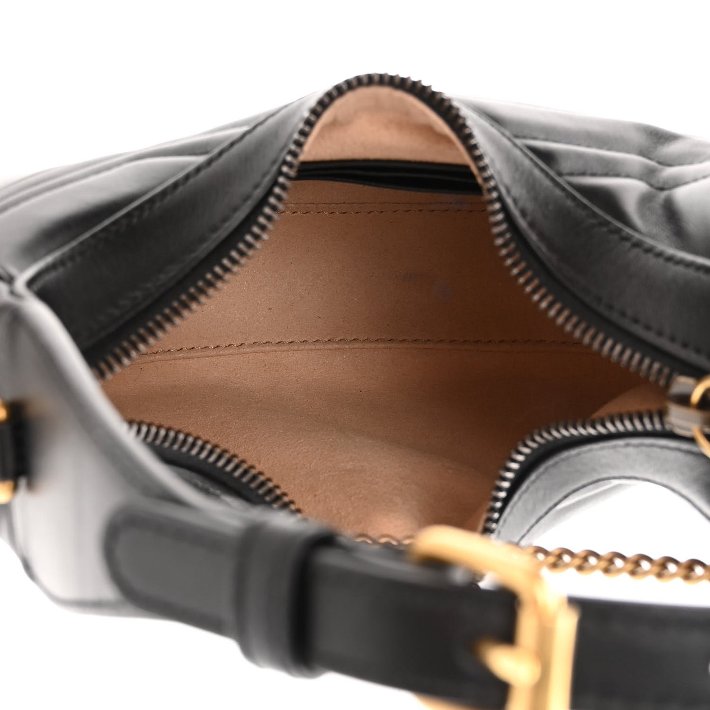Calfskin Matelasse Chevron Mini GG Marmont Half Moon Hobo Black