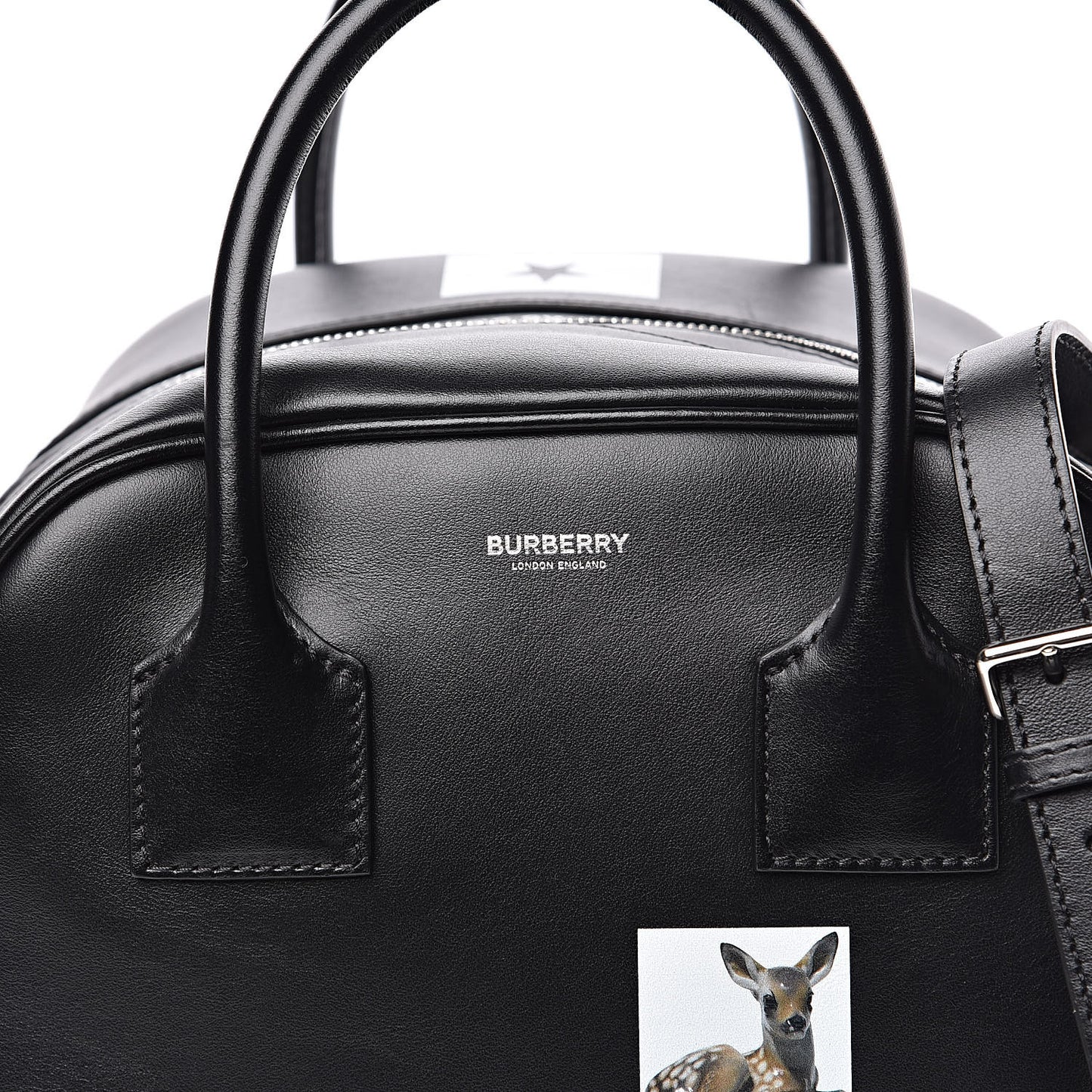 Smooth Calfskin Montage Print Small Cube Bowling Bag Black