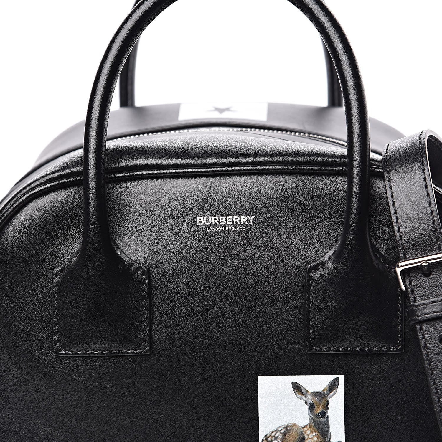 Burberry Smooth Calfskin Montage Print Small Cube Bowling Bag Black 10 of 12