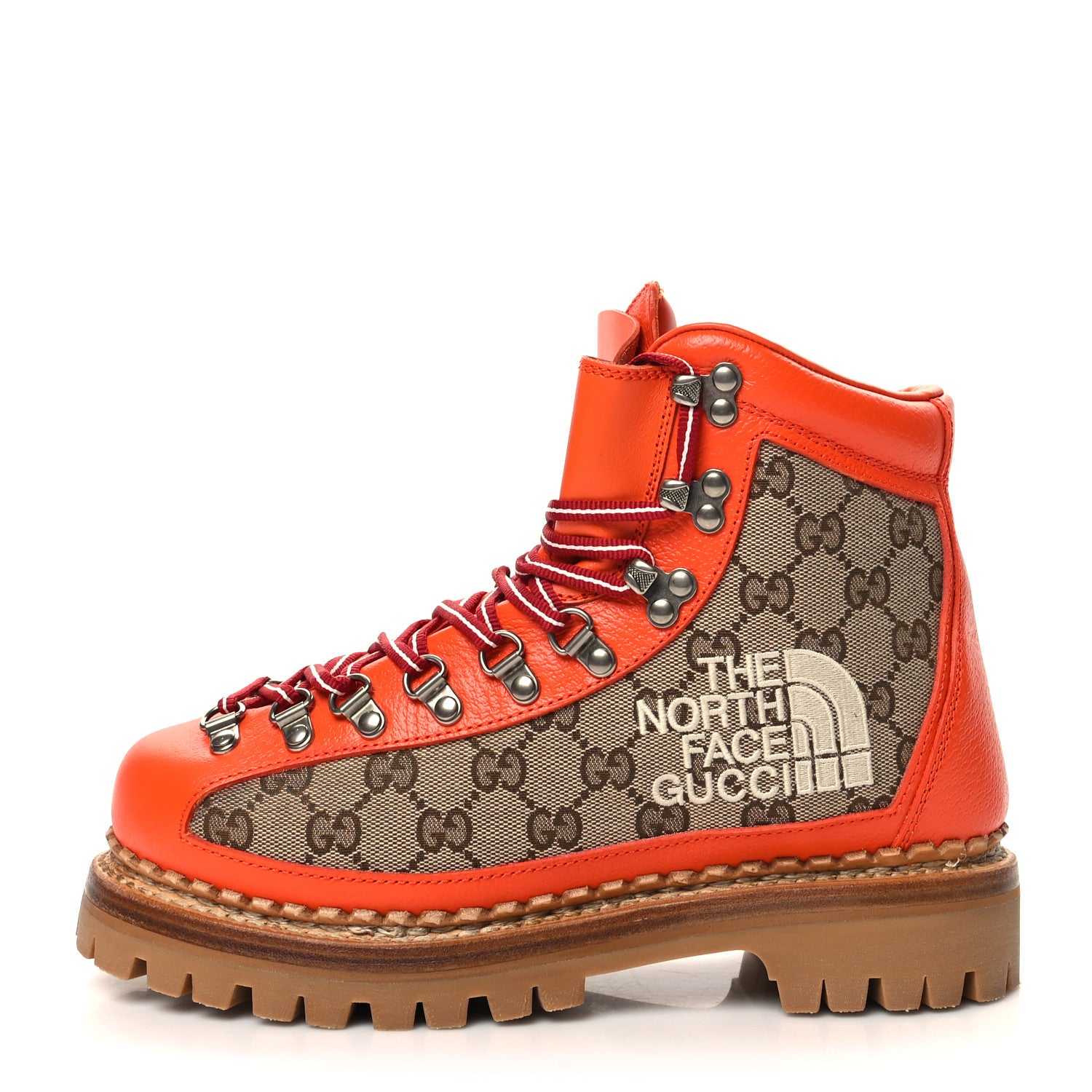 Gucci X THE NORTH FACE Monogram Textured Calfskin Hiking Ankle Boots 38.5 Beige Ebony Deep Orange 1 of 8