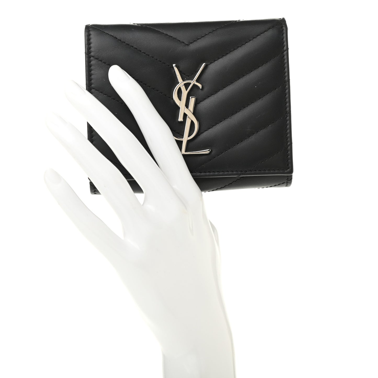 Lambskin Matelasse Chevron Small Monogram Wallet Black