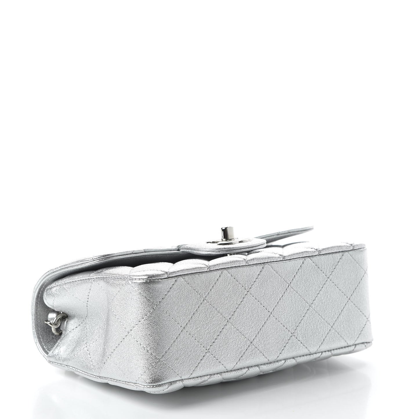 Metallic Lambskin Quilted Mini Rectangular Flap Silver