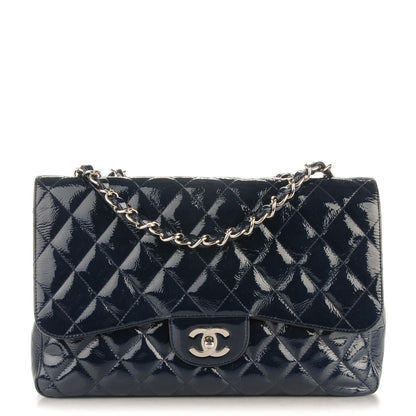 Chanel Distressed Patent Quilted Jumbo Single Flap Navy 1 of 10