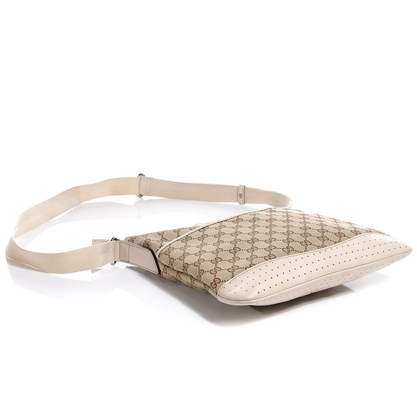 Monogram Calfskin Perforated Medium Flat Messenger Bag White