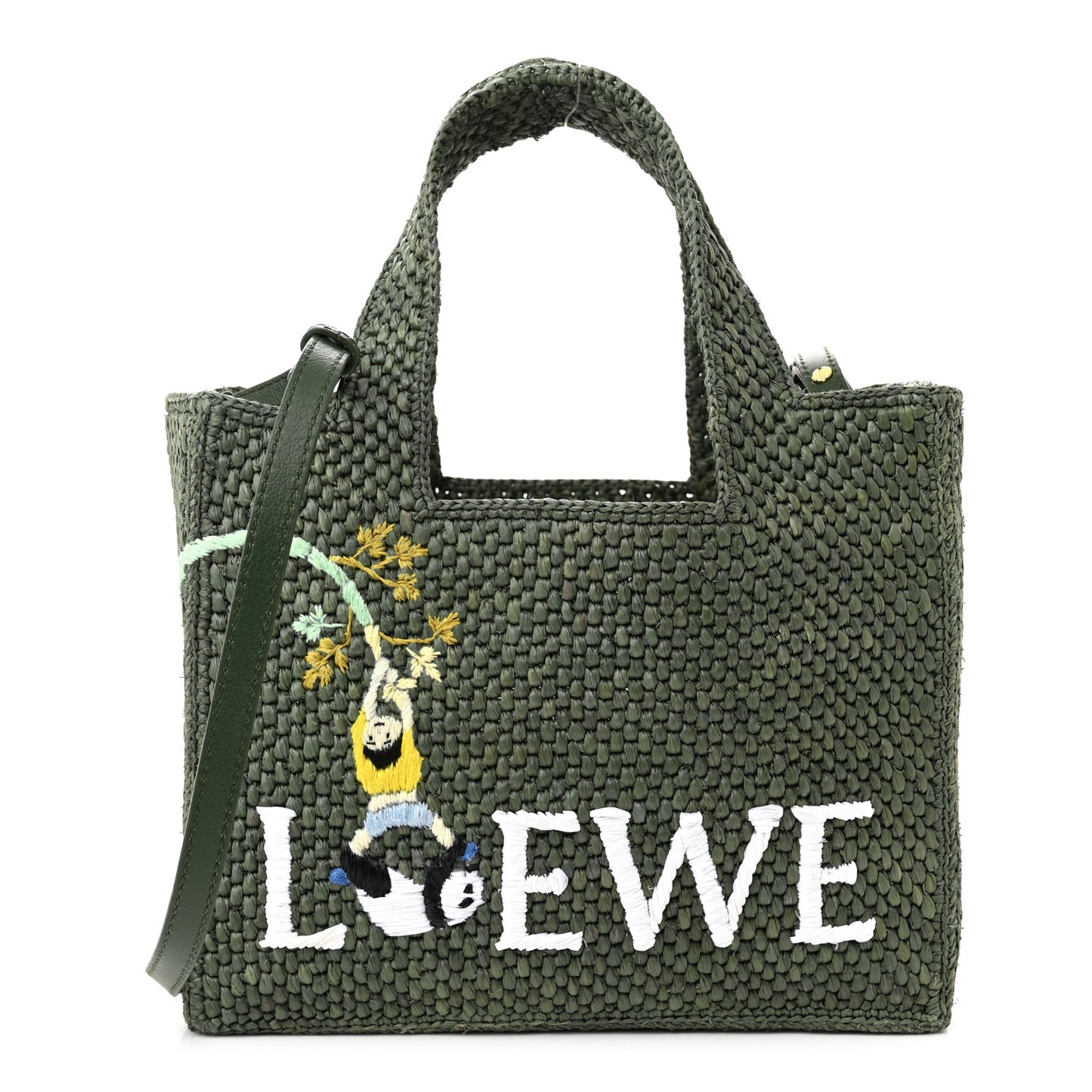 X SUNA FUJITA Raffia Small Font Tote Bottle Green