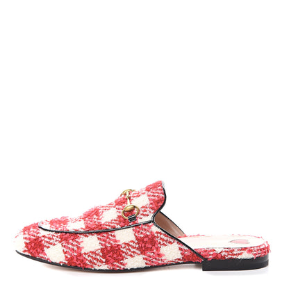 Gucci Tweed Check Womens Princetown Slippers 39 Red 1 of 7