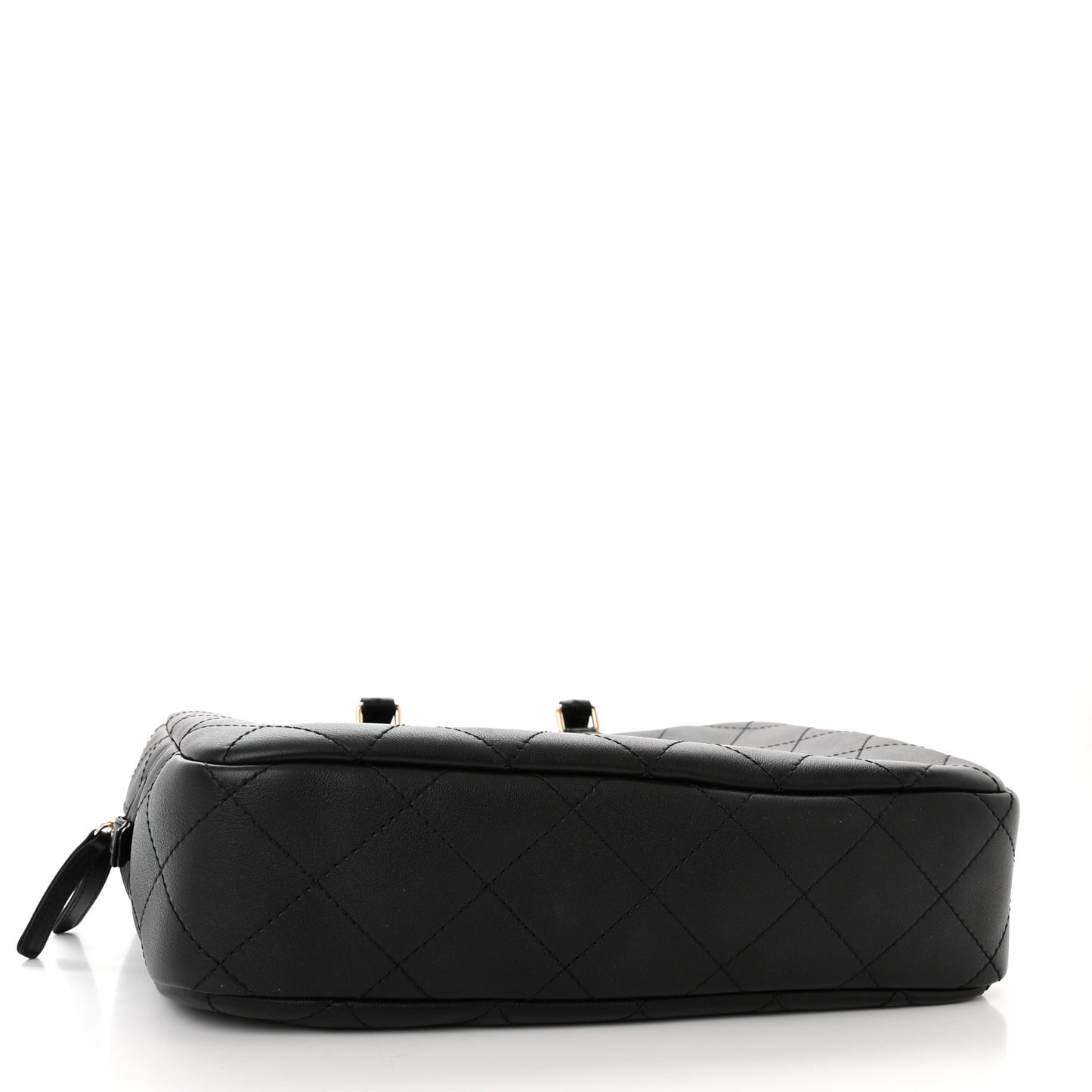 Calfskin Diamond Stitched Top Handle Bowling Bag Black