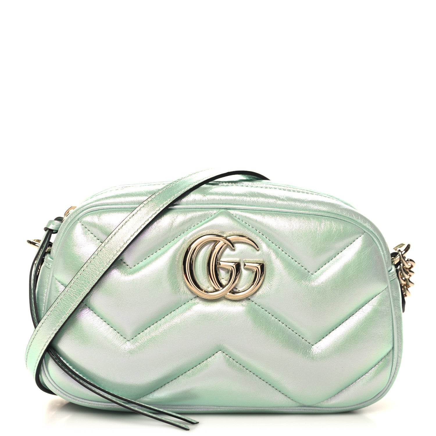 Gucci Iridescent Nappa Chevron Matelasse Small GG Marmont Chain Shoulder Bag Iridescent Salvy Green 1 of 11