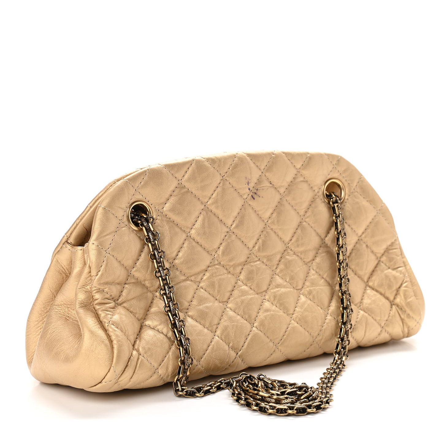 Metallic Aged Calfskin Quilted Medium Just Mademoiselle Gold