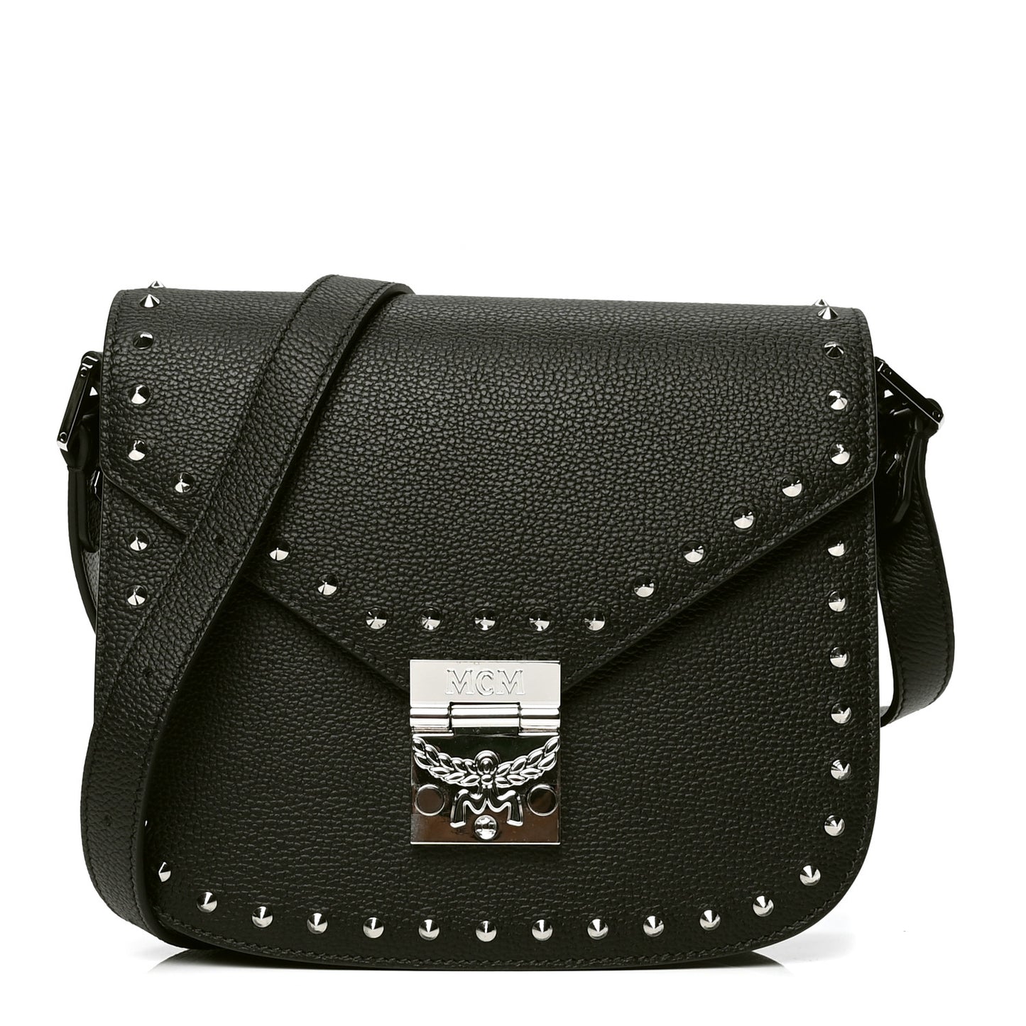 Calfskin Patricia Studded Crossbody Bag Black