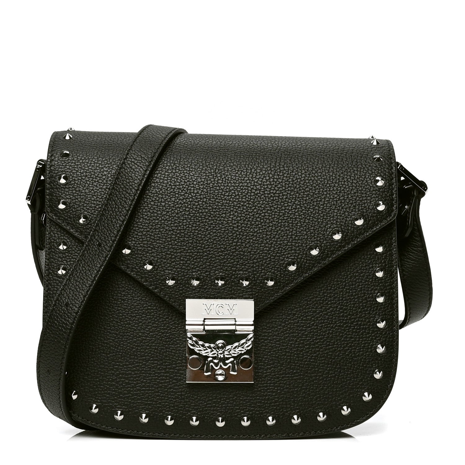 MCM Calfskin Patricia Studded Crossbody Bag Black 1 of 4